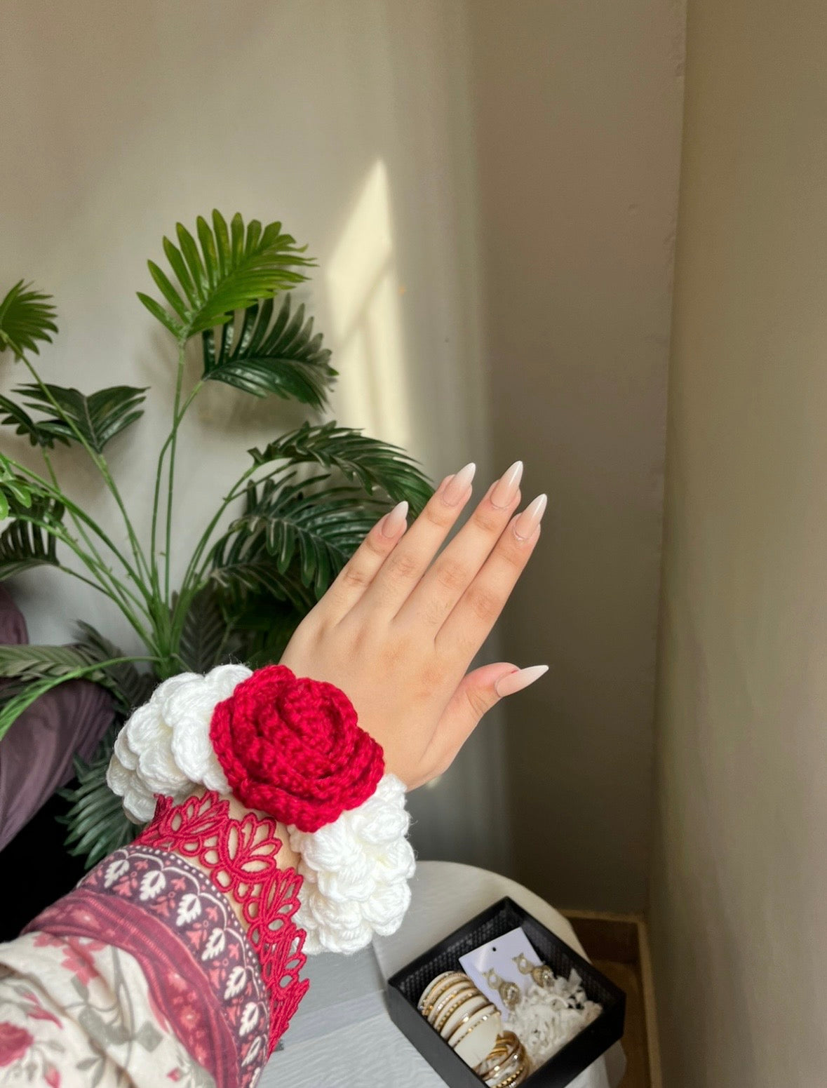 Crochet rose and jasmine flower gajra tradition wedding wear (1 pair) | Nesty Crafters