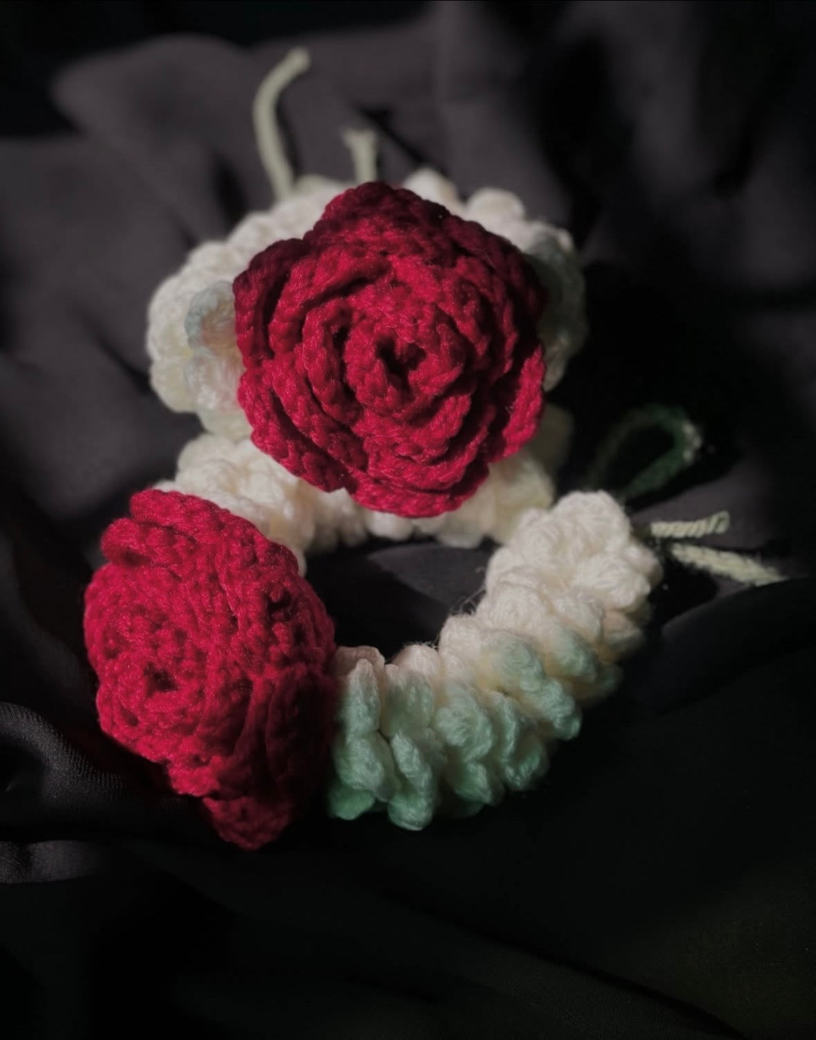 Crochet rose and jasmine flower gajra tradition wedding wear (1 pair) | Nesty Crafters