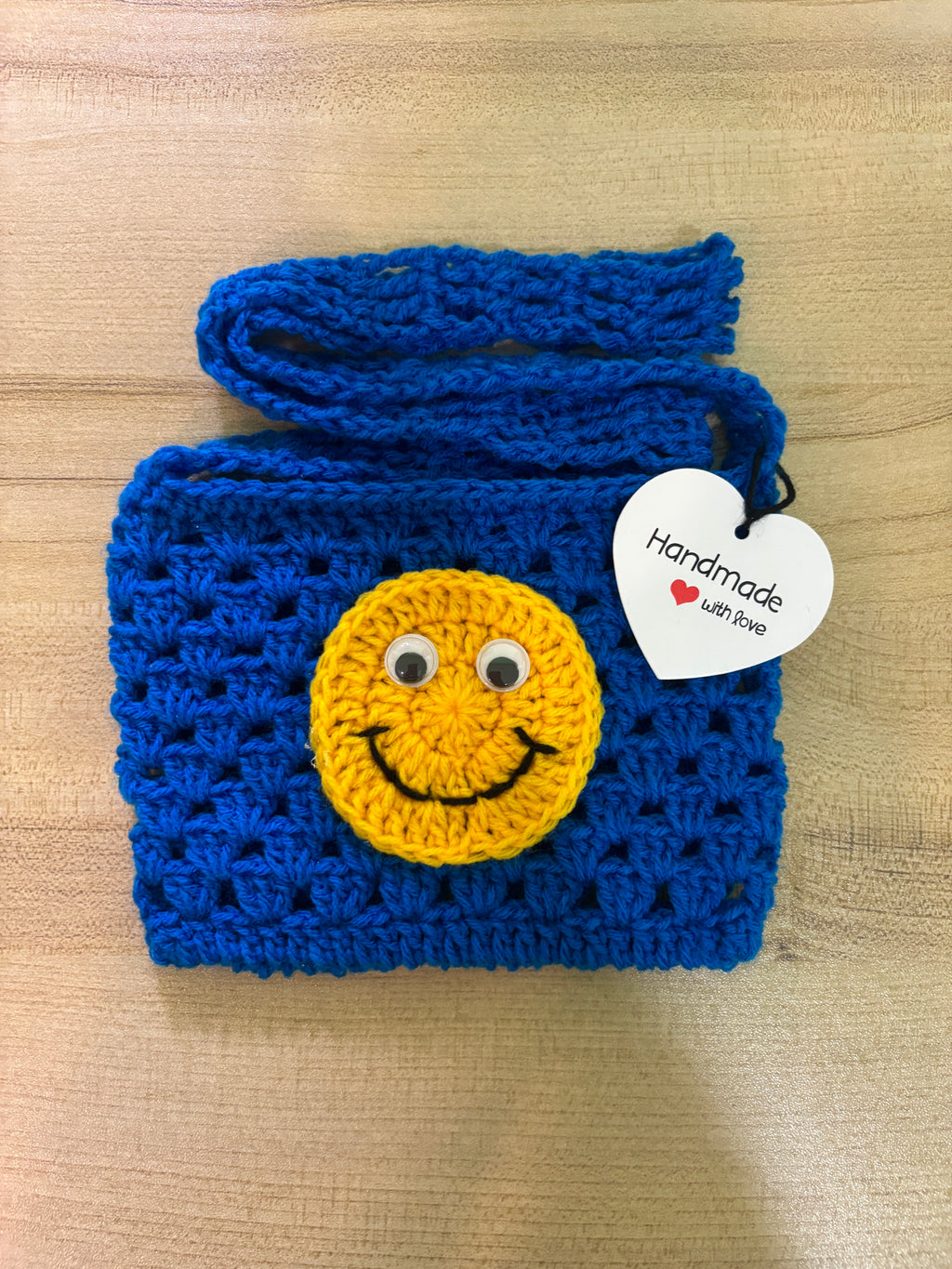 Handmade Crochet Smiley Face Mini Crossbody Bag for Girls | Cute Kids Crochet Sling Bag | Handmade Small Purse | Nesty Crafters