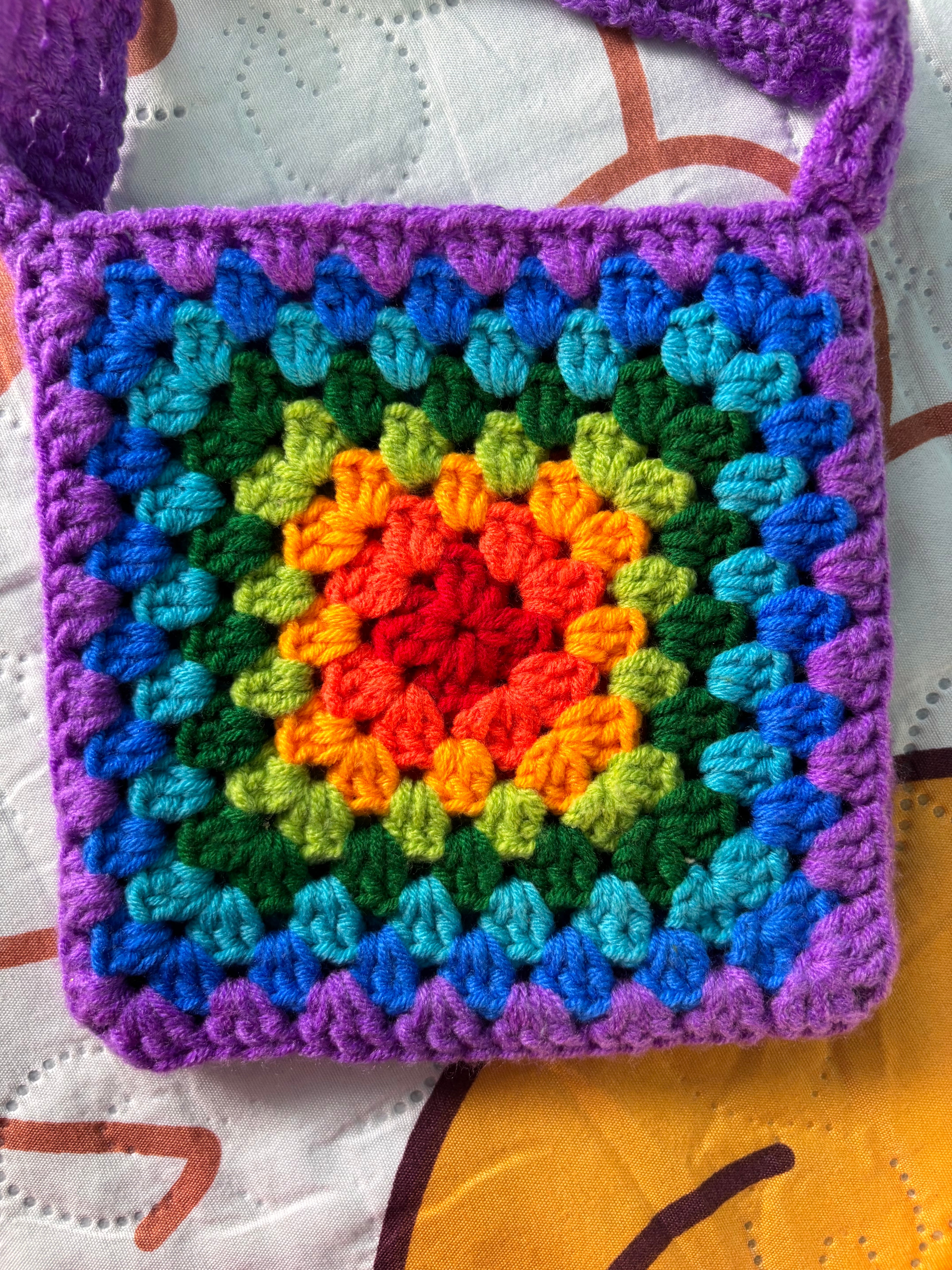 Crochet granny square rainbow color bags for kids | Nesty Crafters