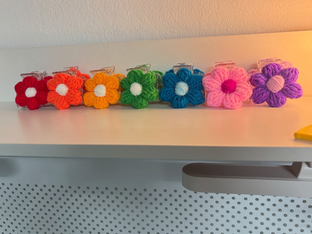 Handmade Crochet Mini Puff Flower Hair Claw Clip | Nesty Crafters