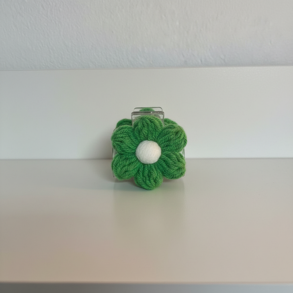 Handmade Crochet Mini Puff Flower Hair Claw Clip | Nesty Crafters