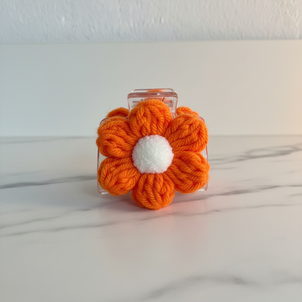 Handmade Crochet Mini Puff Flower Hair Claw Clip | Nesty Crafters