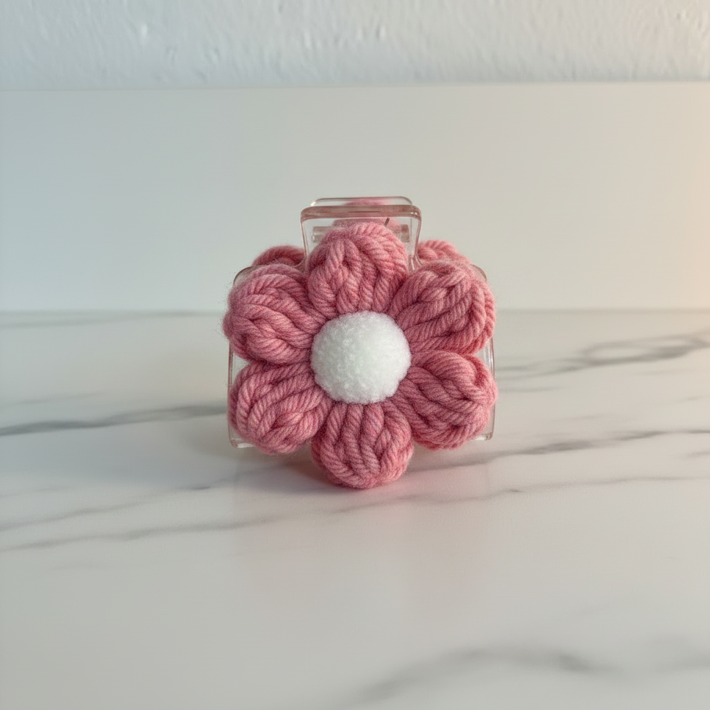 Handmade Crochet Mini Puff Flower Hair Claw Clip | Nesty Crafters