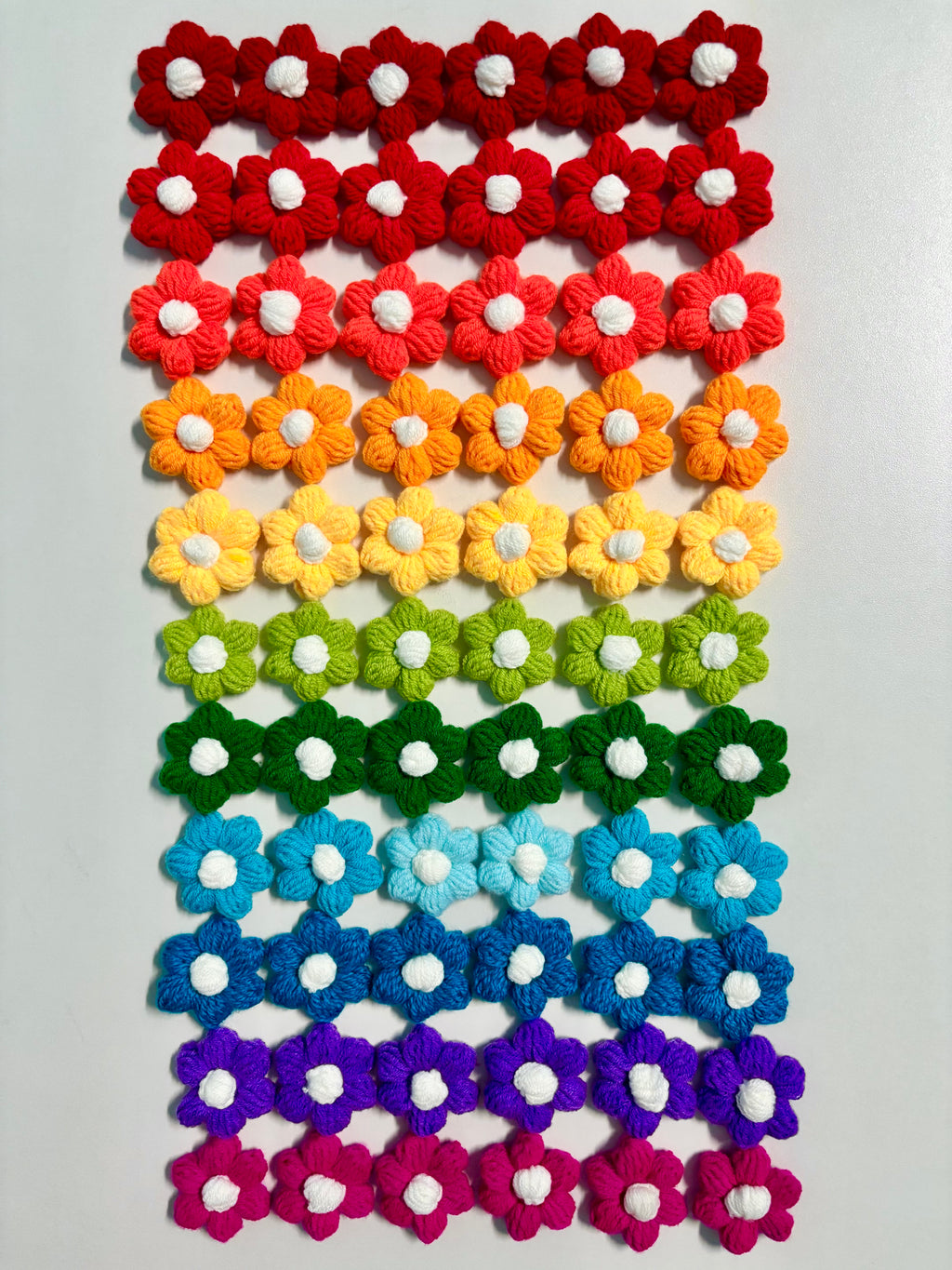 Crochet puff flower mini clip hair accessories for girls(pack of 12)
