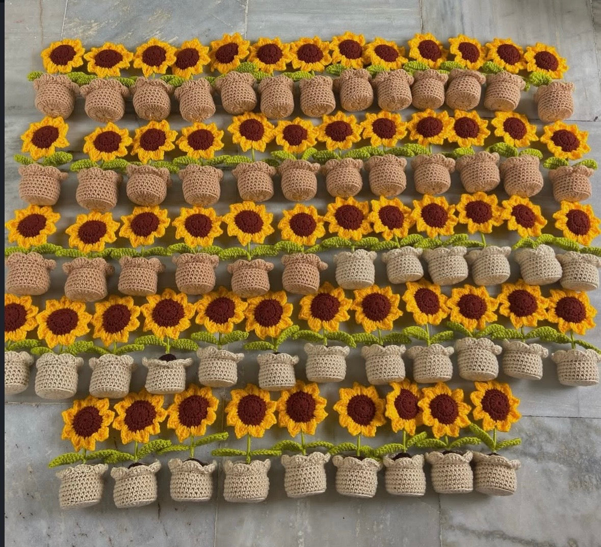 Crochet sunflower pots handmade home decor items | Nesty Crafters