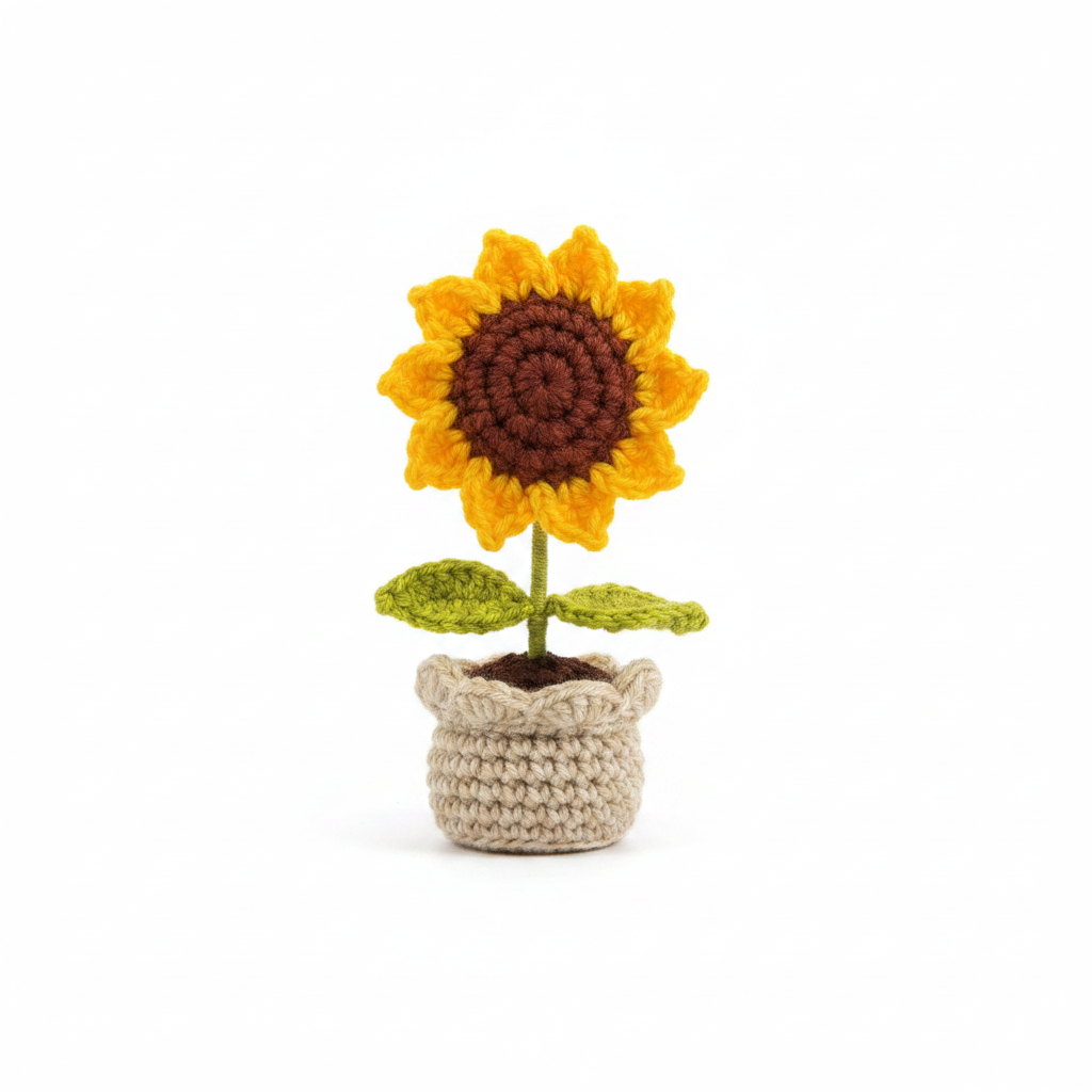 Crochet sunflower pots handmade home decor items | Nesty Crafters