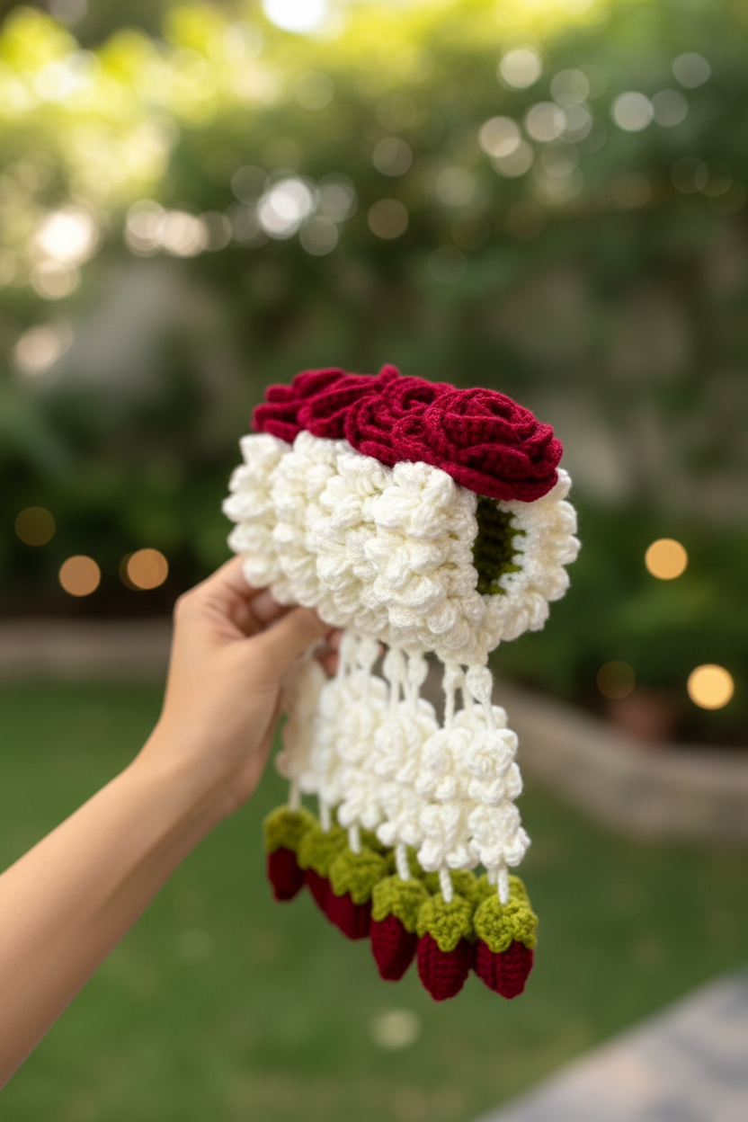 Handmade Crochet Bridal Gajra (pair)| Traditional Floral Wrist Gajra | Elegant Wedding & Mehndi Floral Jewelry | Nesty Crafters