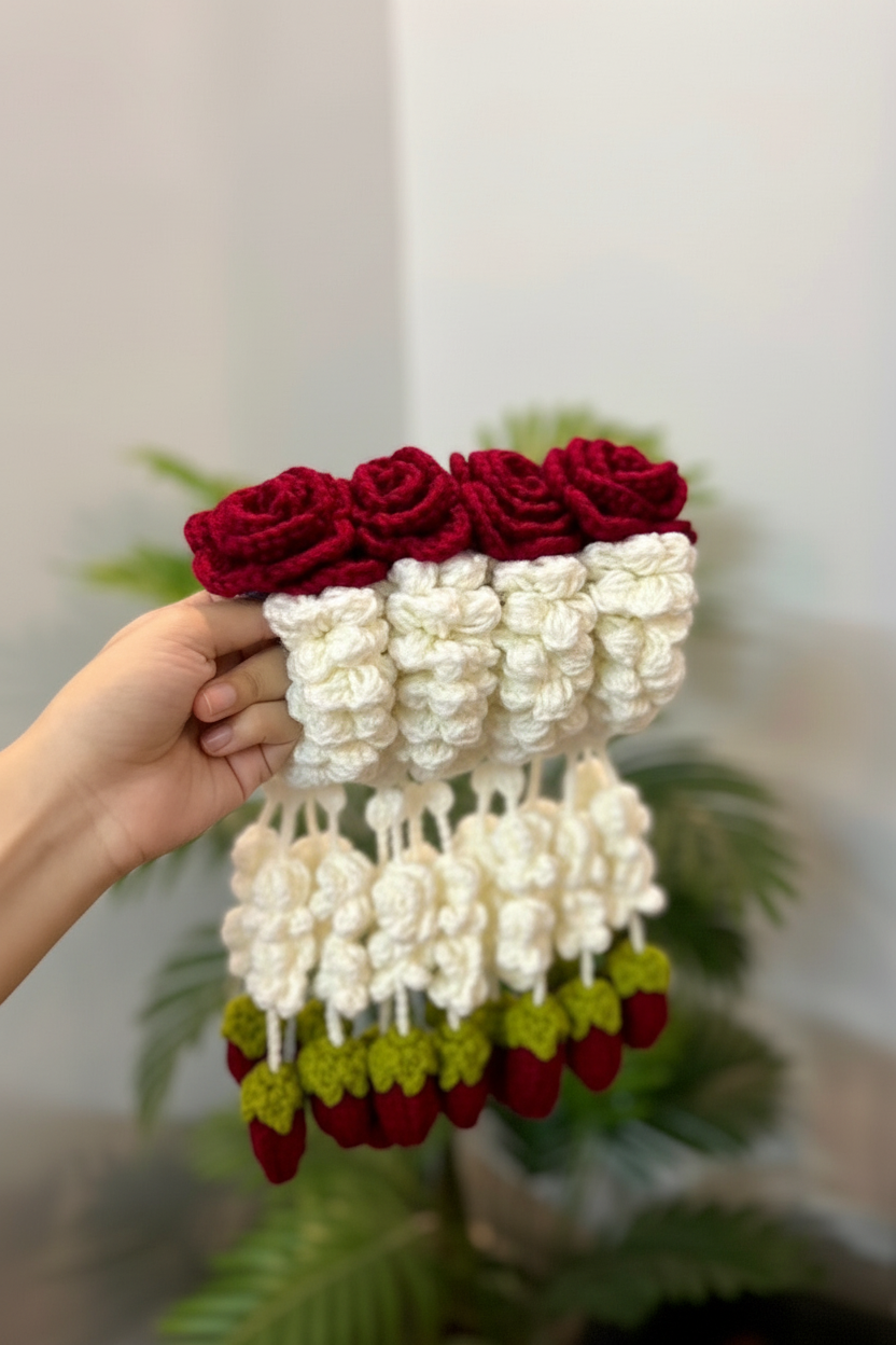 Handmade Crochet Bridal Gajra (pair)| Traditional Floral Wrist Gajra | Elegant Wedding & Mehndi Floral Jewelry | Nesty Crafters