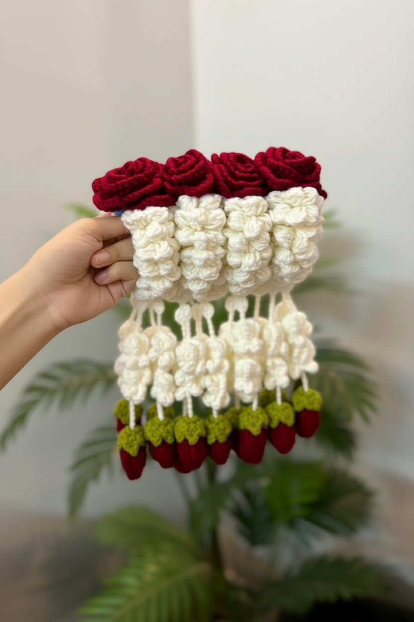 Handmade Crochet Bridal Gajra (pair)| Traditional Floral Wrist Gajra | Elegant Wedding & Mehndi Floral Jewelry | Nesty Crafters