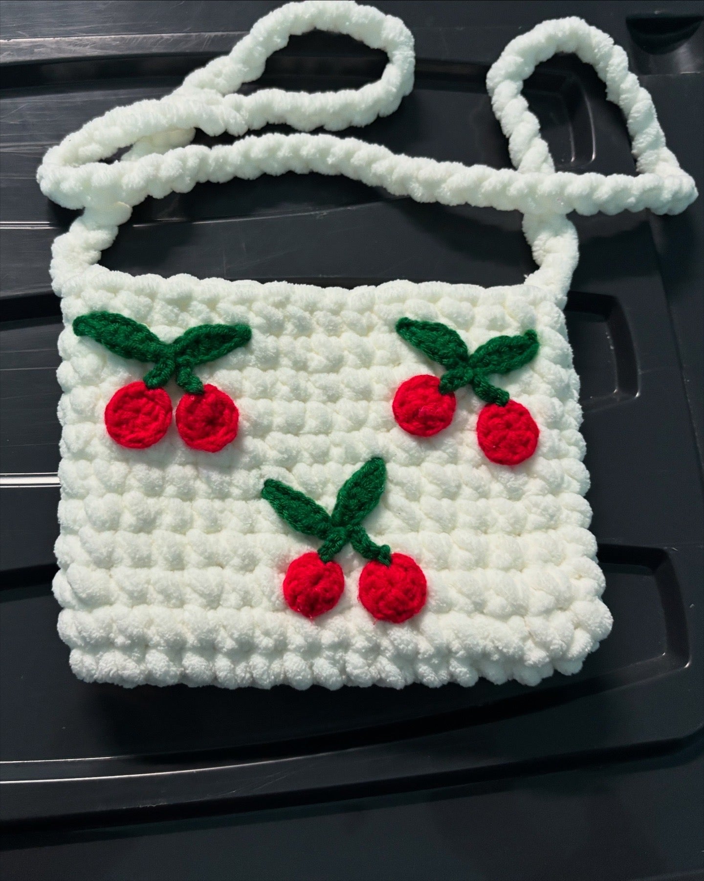 Handmade Crochet Cherry Crossbody Bag | Cute Plush Crochet Shoulder Bag | Aesthetic Cherry Purse for Girls & Women | Nesty Crafters