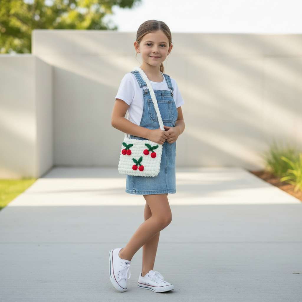 Handmade Crochet Cherry Crossbody Bag | Cute Plush Crochet Shoulder Bag | Aesthetic Cherry Purse for Girls & Women | Nesty Crafters