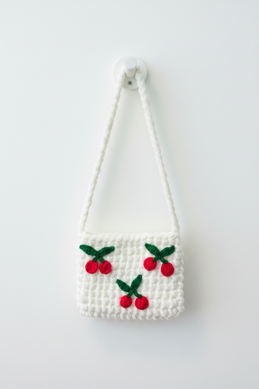 Handmade Crochet Cherry Crossbody Bag | Cute Plush Crochet Shoulder Bag | Aesthetic Cherry Purse for Girls & Women | Nesty Crafters