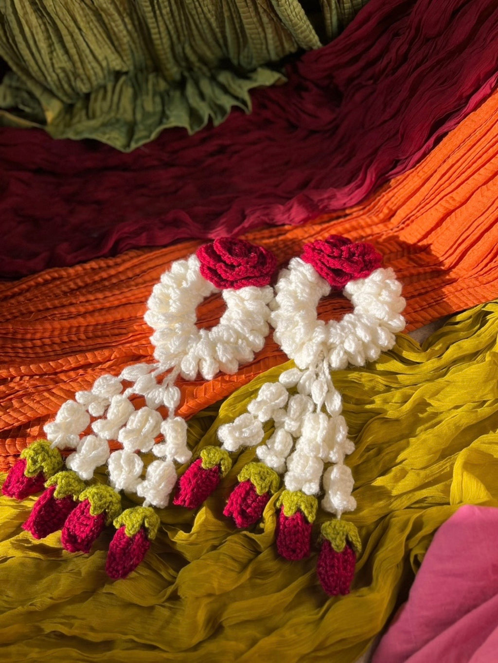 Handmade Crochet Bridal Gajra (pair)| Traditional Floral Wrist Gajra | Elegant Wedding & Mehndi Floral Jewelry | Nesty Crafters