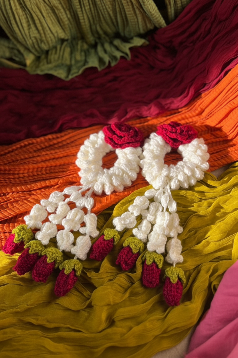 Handmade Crochet Bridal Gajra (pair)| Traditional Floral Wrist Gajra | Elegant Wedding & Mehndi Floral Jewelry | Nesty Crafters