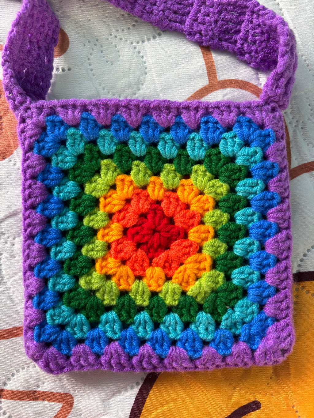 Crochet granny square rainbow color bags for kids | Nesty Crafters
