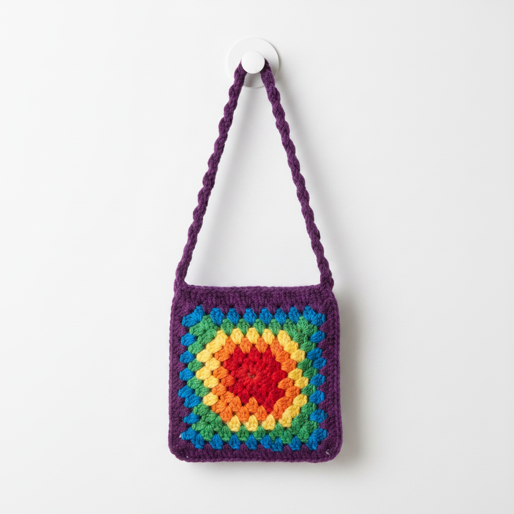 Crochet granny square rainbow color bags for kids | Nesty Crafters