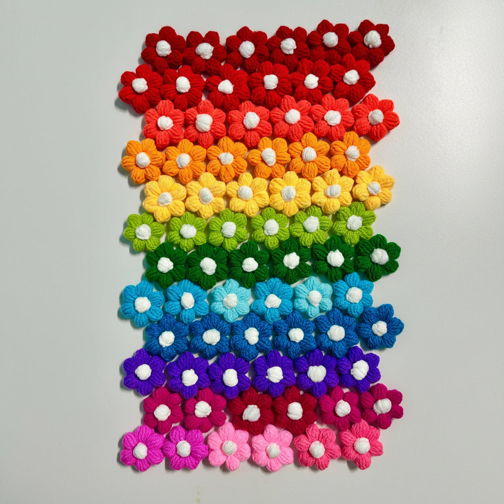 Crochet puff flower mini clip hair accessories for girls(pack of 12)
