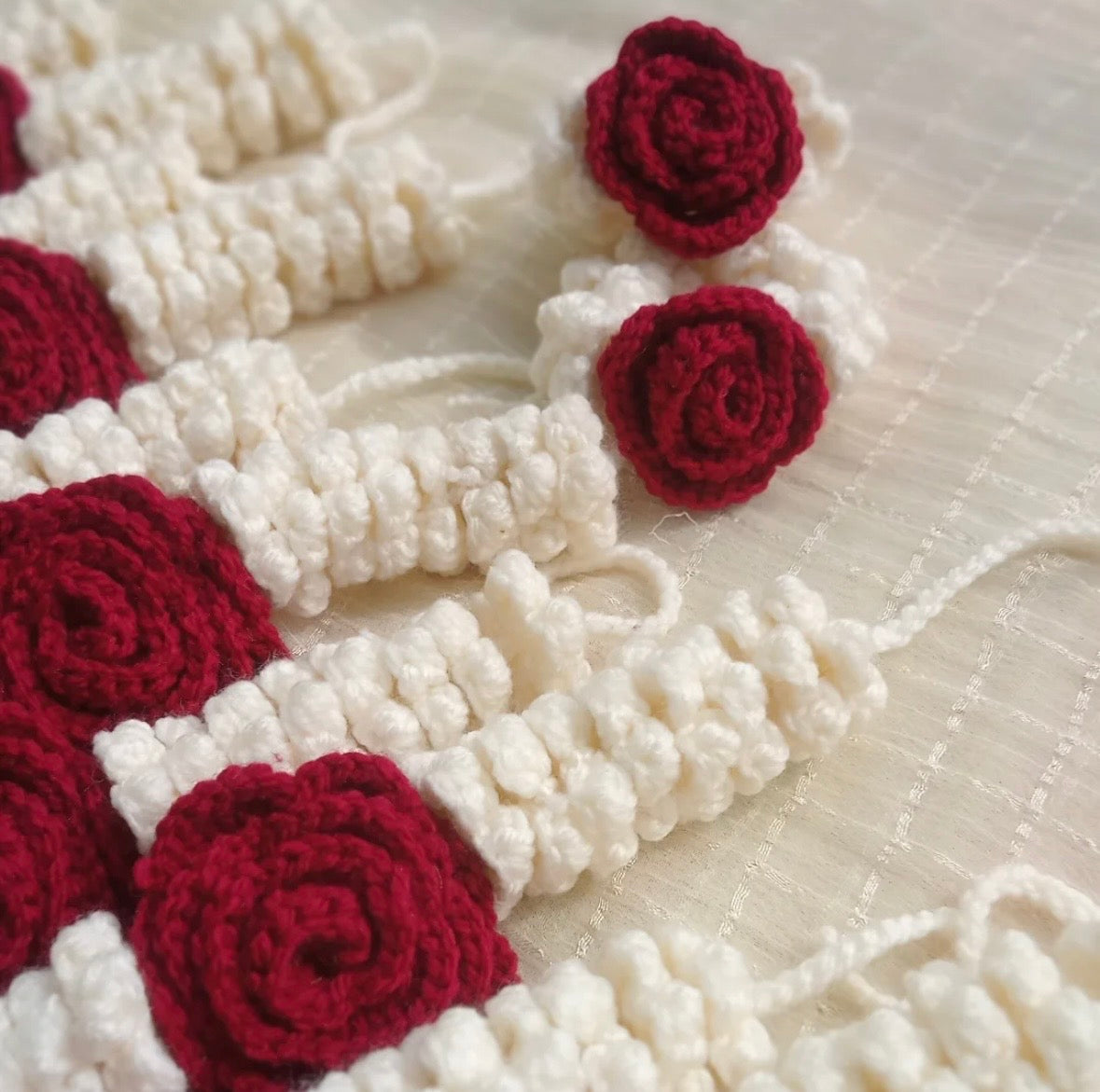 Crochet rose and jasmine flower gajra tradition wedding wear (1 pair) | Nesty Crafters
