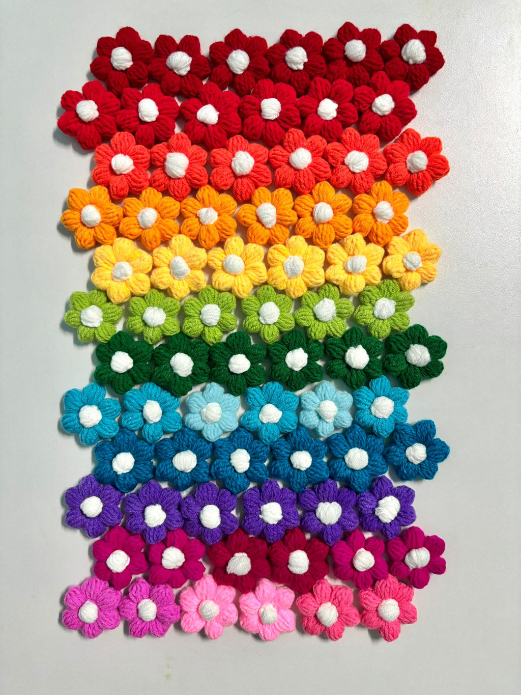 Crochet puff flower mini clip hair accessories for girls(pack of 12)