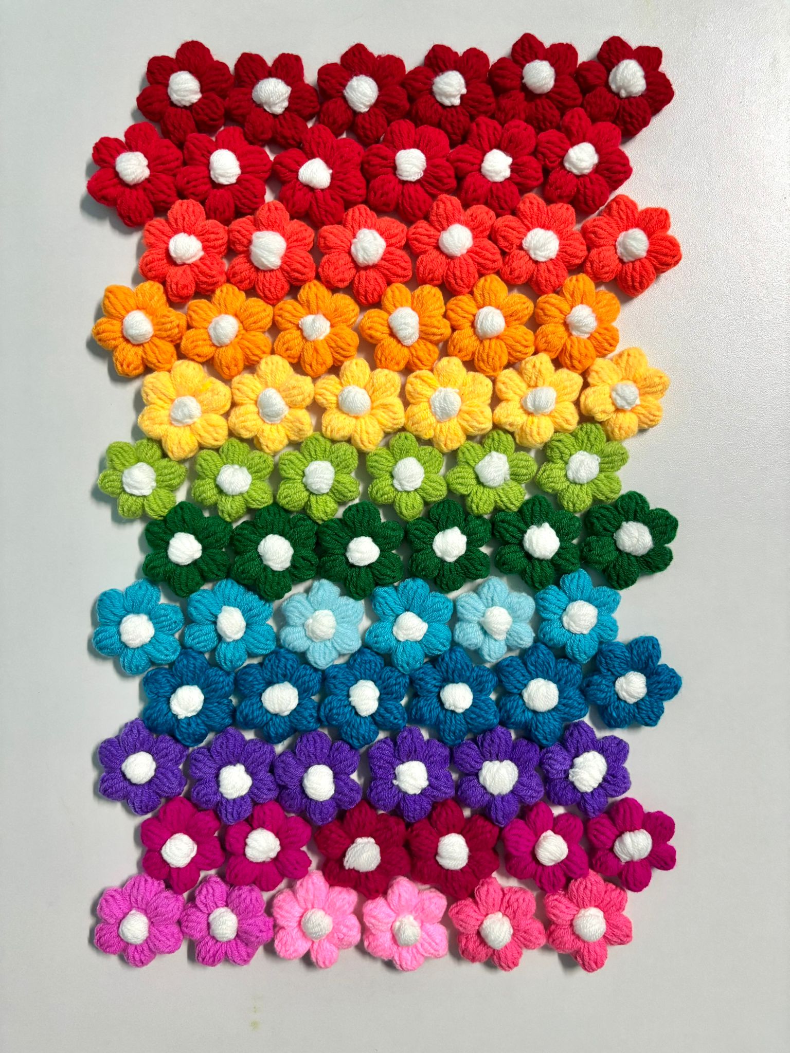 Crochet puff flower mini clip hair accessories for girls(pack of 12)