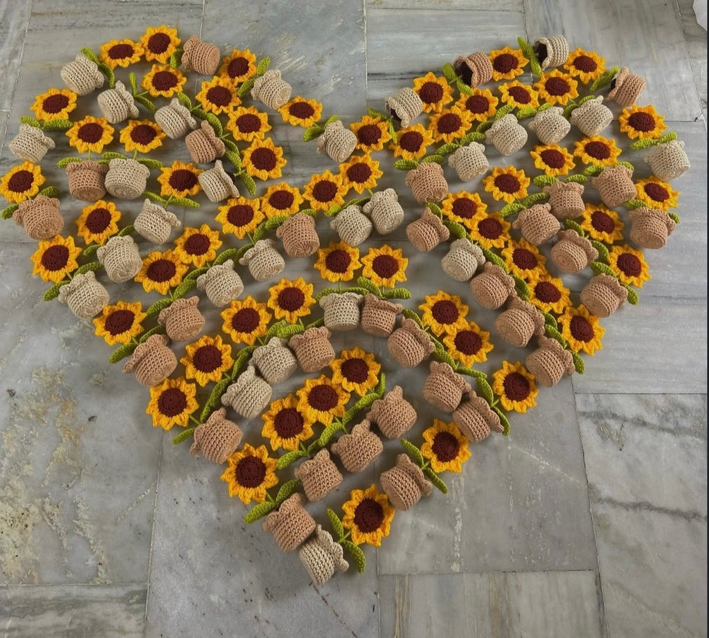 Crochet sunflower pots handmade home decor items | Nesty Crafters