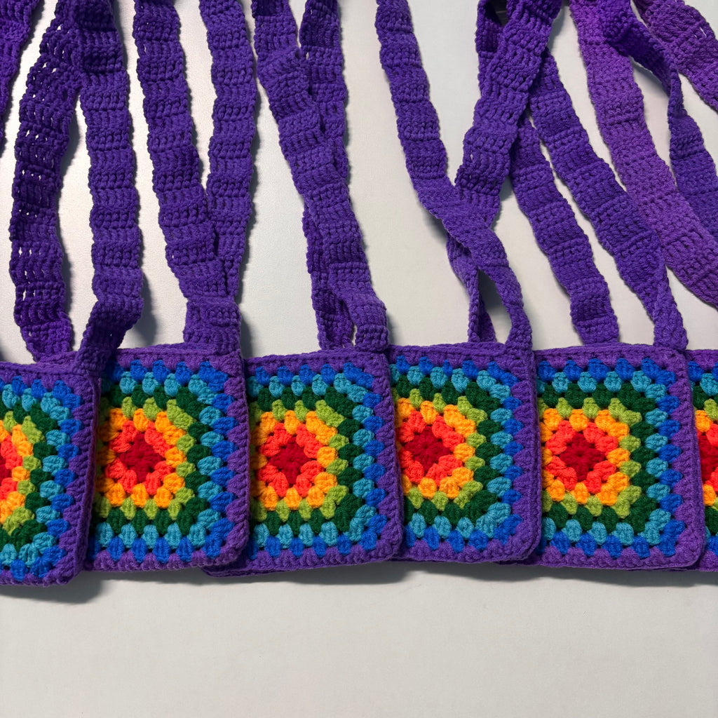 Crochet granny square rainbow color bags for kids | Nesty Crafters