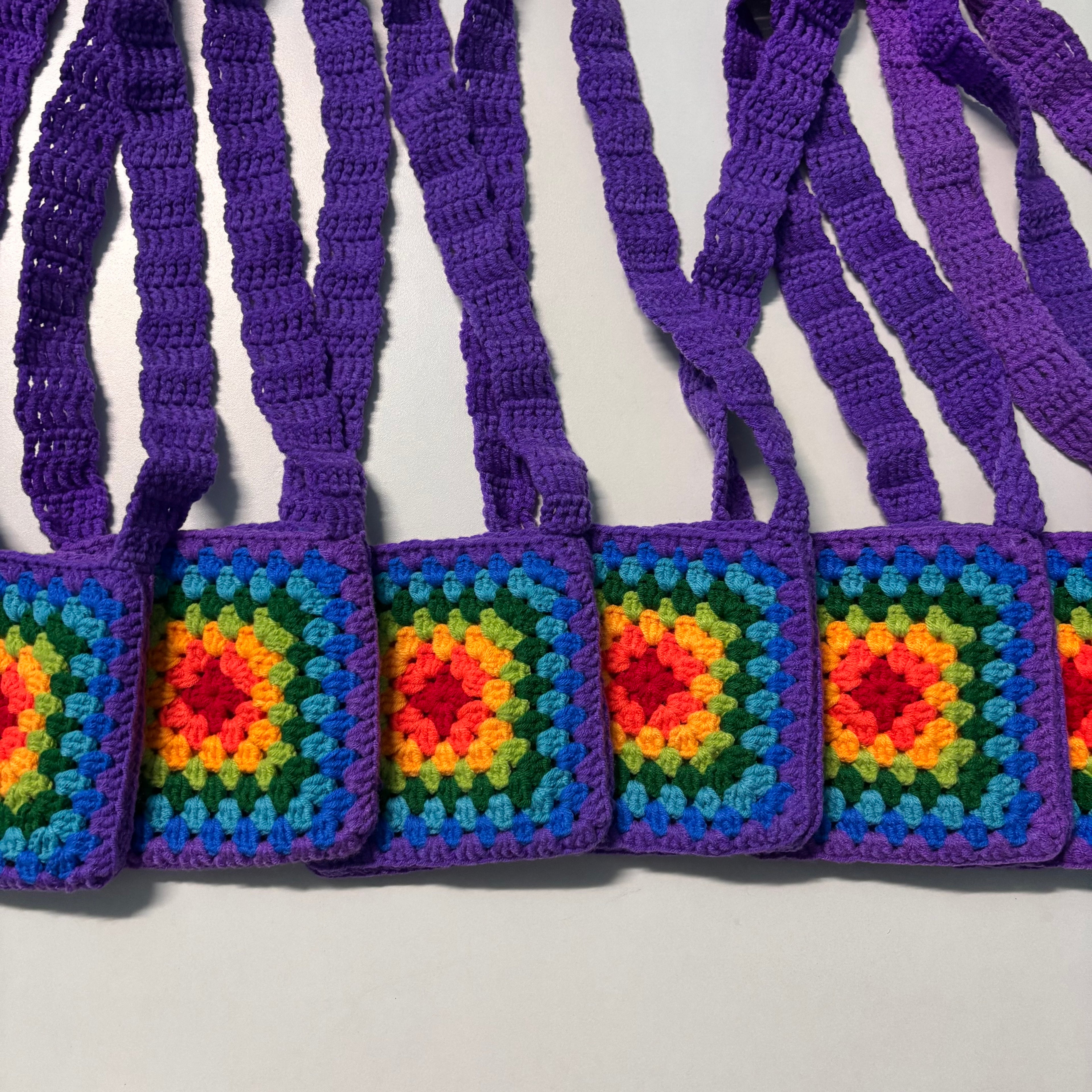 Crochet granny square rainbow color bags for kids | Nesty Crafters