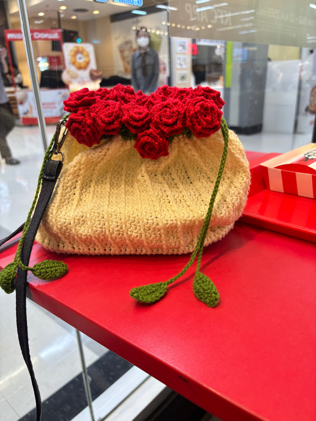 Handmade Crochet Rose Bucket Bag with Leather Bottom & Leather Strap | Elegant Floral Shoulder Bag | Nesty Crafters