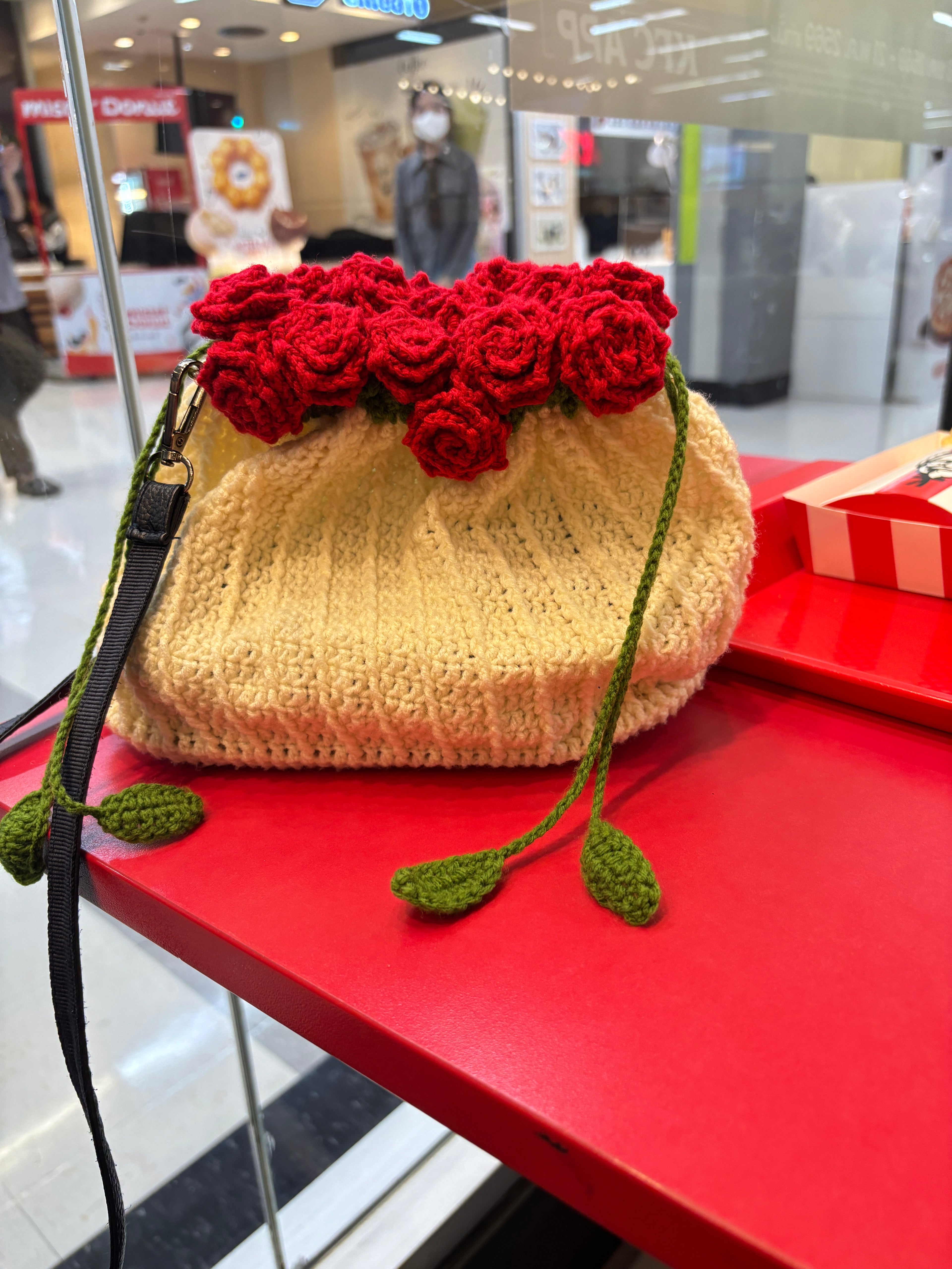 Handmade Crochet Rose Bucket Bag with Leather Bottom & Leather Strap | Elegant Floral Shoulder Bag | Nesty Crafters