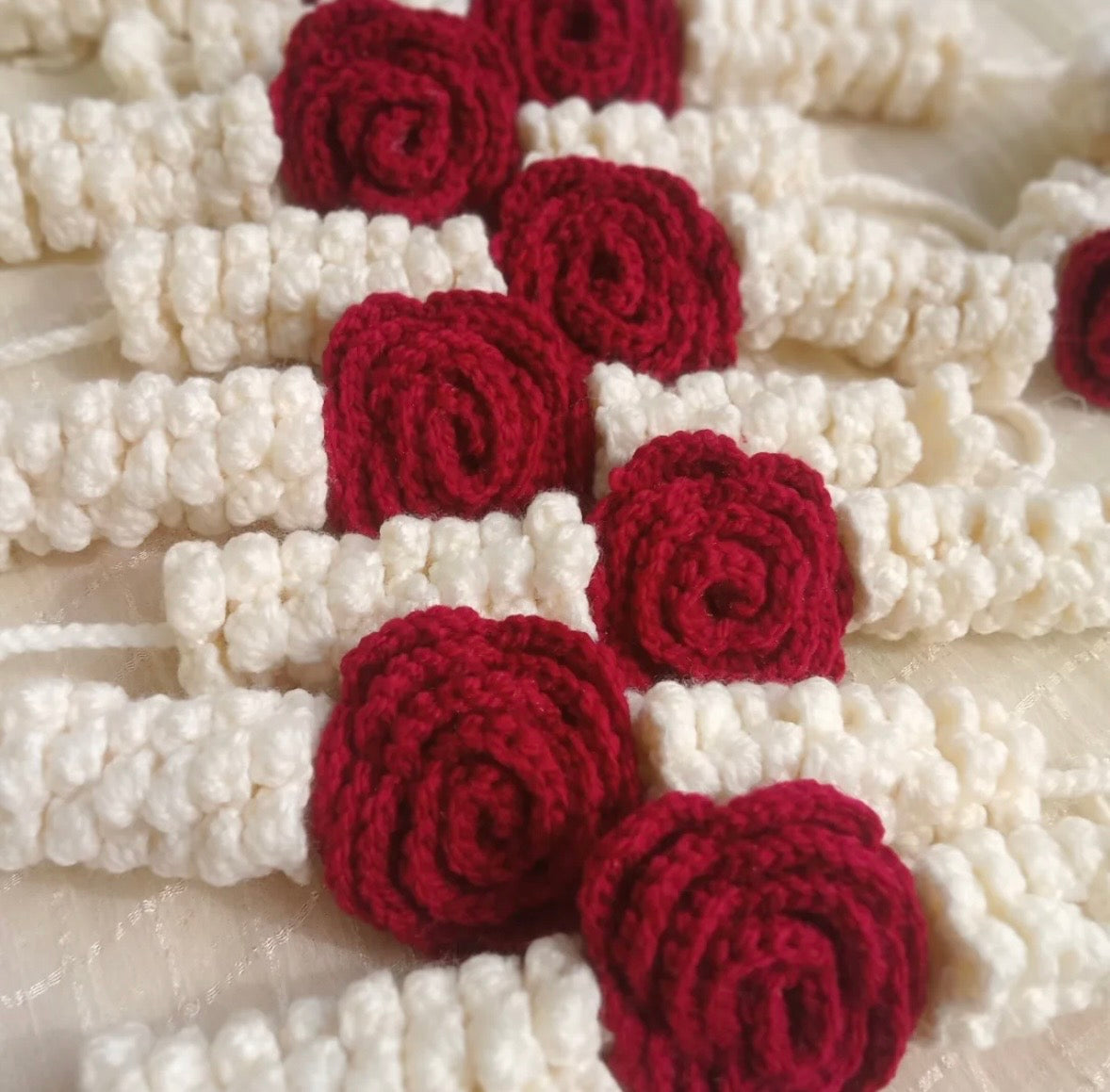 Crochet rose and jasmine flower gajra tradition wedding wear (1 pair) | Nesty Crafters